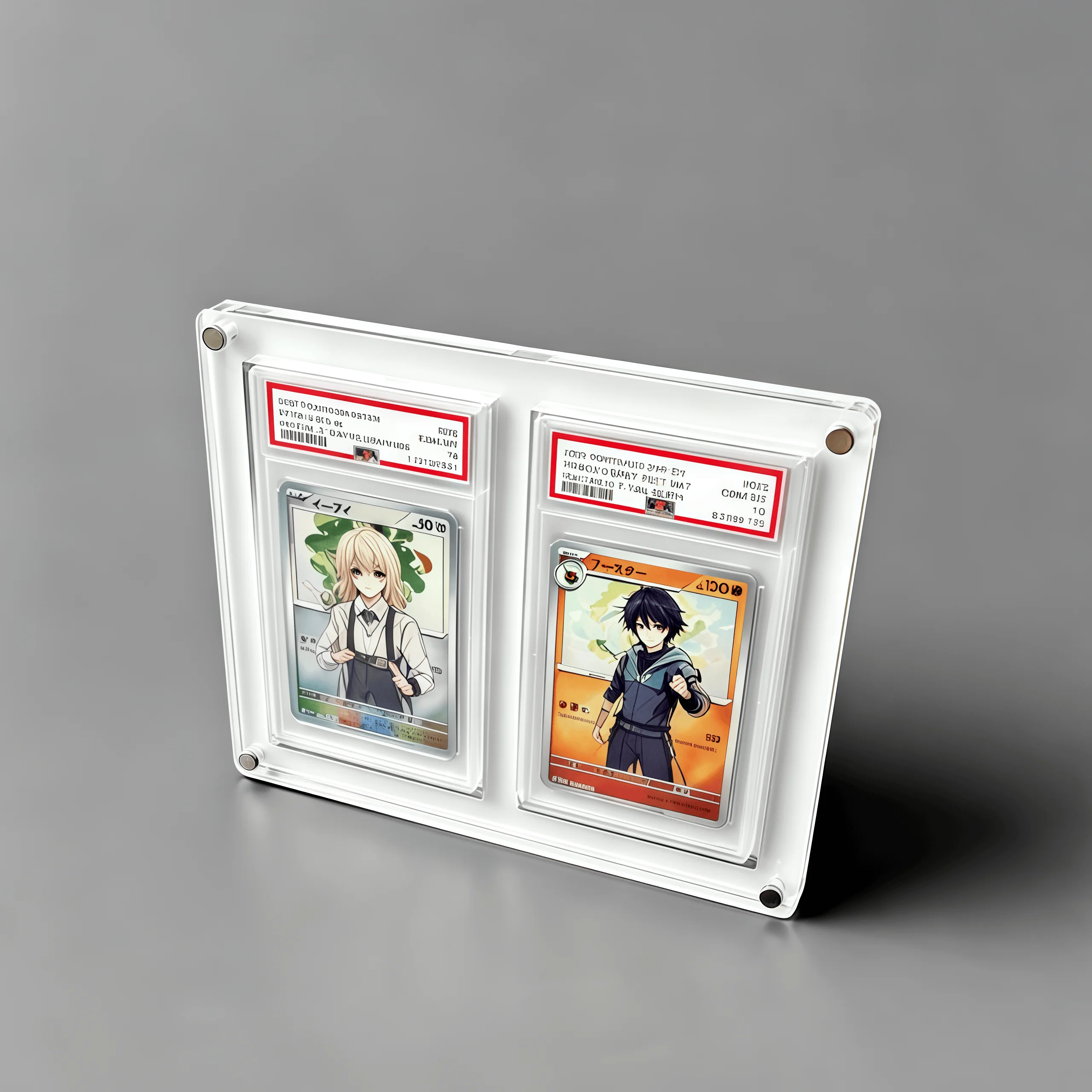 2-Fach Kartenständer aus weißem Acryl für PTCG-Bewertungskarten, Pokémon, Yu-Gi-Oh Sammelkarten, kristallklare Kanten