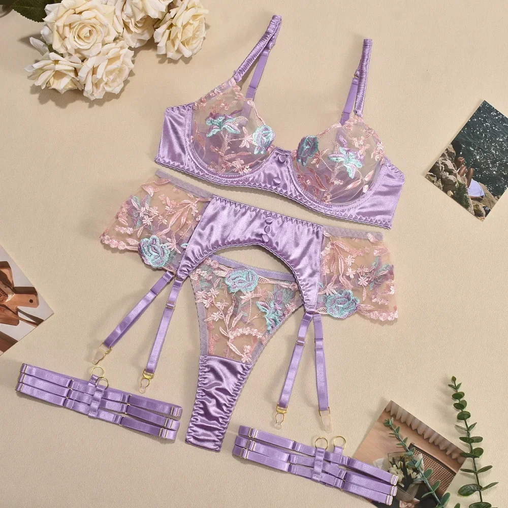 2024 Vrouwen Sexy Kanten Exotische Bh Set Bloemenprint Doorziende Beha Door Middel Van String Lingerie Set Ondergoed Kostuums