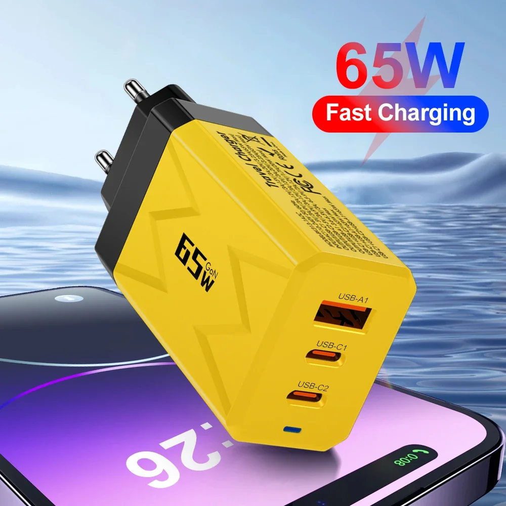 65W GaN USB C Charger Quick Charger Fast Charging Type C Charger for iPhone 15 14 13 Samsung Galaxy S23 S22 Xiaomi Wall Adapter