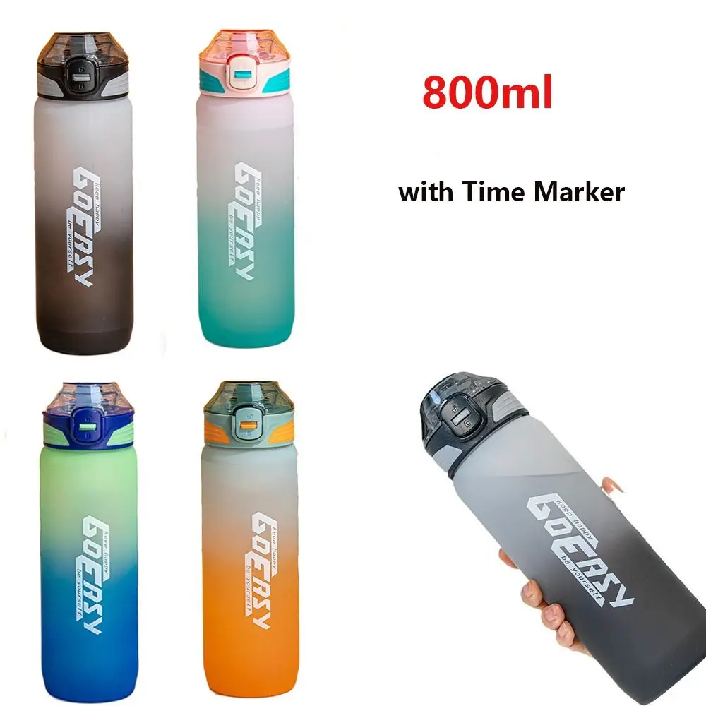 

800ML Gradient Sports Water Bottle with Time Scale Drinking Bottle Colorful Plastic Cups Portable Dustproof