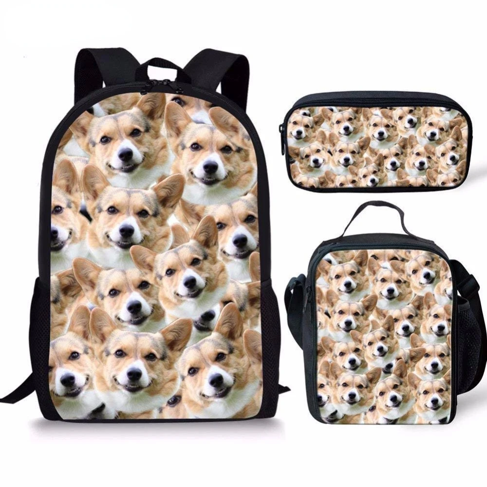 

3pcs/set Husky Shiba Dog Printed Kid School Bag Set 16inch Book Bag Shoulder Backpack Children Bookbag Satchel