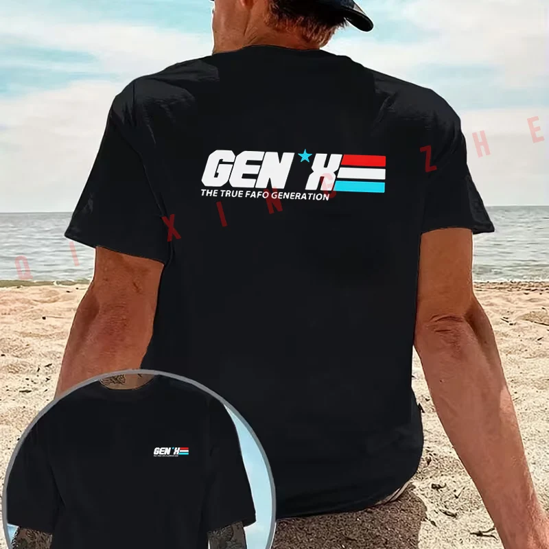 GEN X THE TRUE FAFO GENERATION graphic motorcycle T-Shirt Cotton Double-Sided Print Men‘s Casual Short Sleeve Summer O-neck Tops