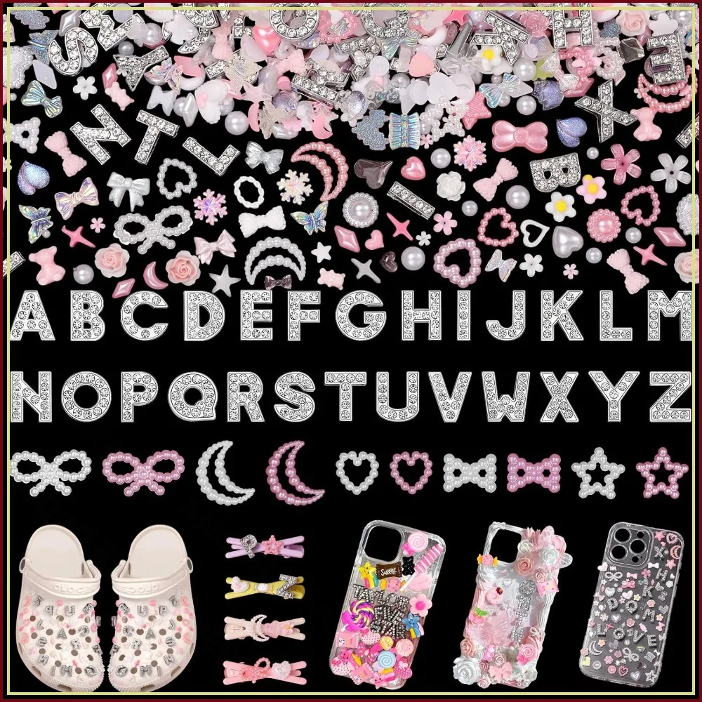 A-Z Alphabet Letters Junk Case Charms Kit, Pink Assorted Slime Charms Bulk for DIY Necklace Bracelet Jewelry Making Scrapbooking Crafts