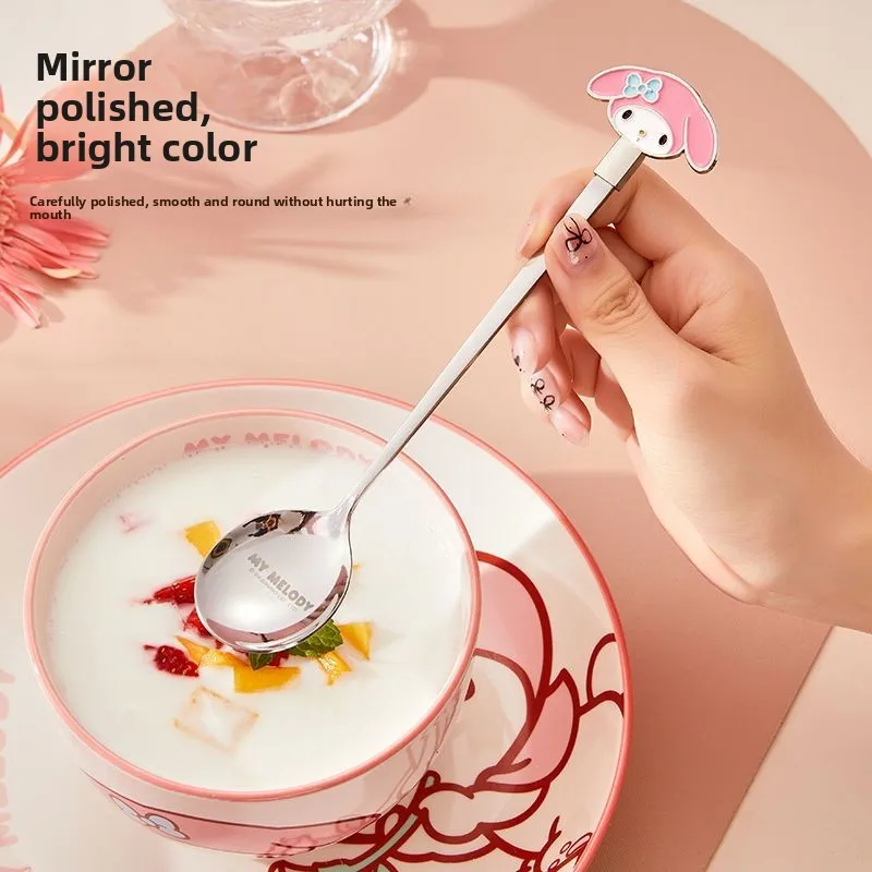 Sanrio dessert stainless steel spoon kuromi My melody cartoon exquisite household spoon long handle children's porridge spoon