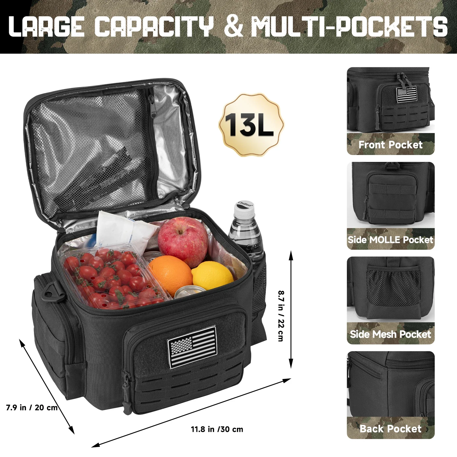 Tactical Lunch Box for  Work Leakproof Insulated Durable Thermal Cooler Bag Meal Camping Picnic  Heavy Duty Lunch Bag