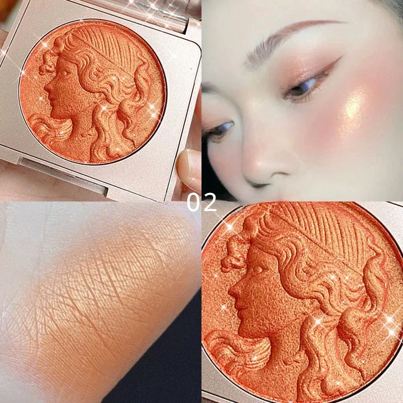 Highlighter Embossed Blush Glitter Facial Long-Lasting Shimmer Powder Pink Coral Rouged For Cheeks Eyeshadow Smooth Cosmetics