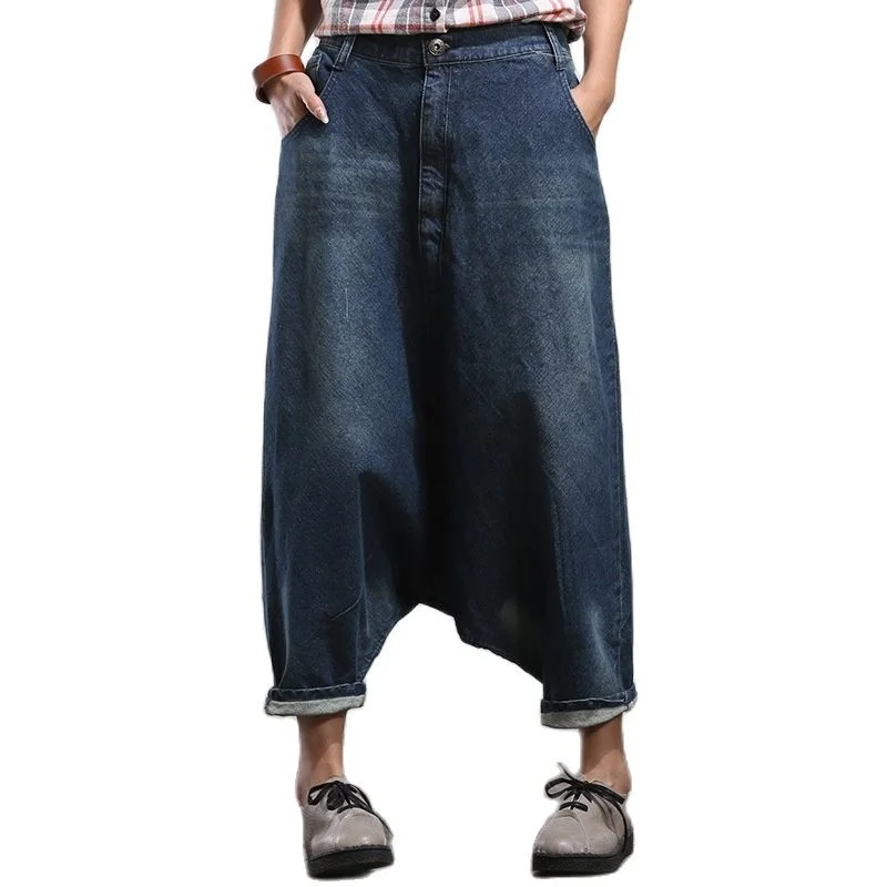 

Hip Hop Harem Jeans Women Denim Pants Low Crotch Trouses Loose Baggy Woman Clothing