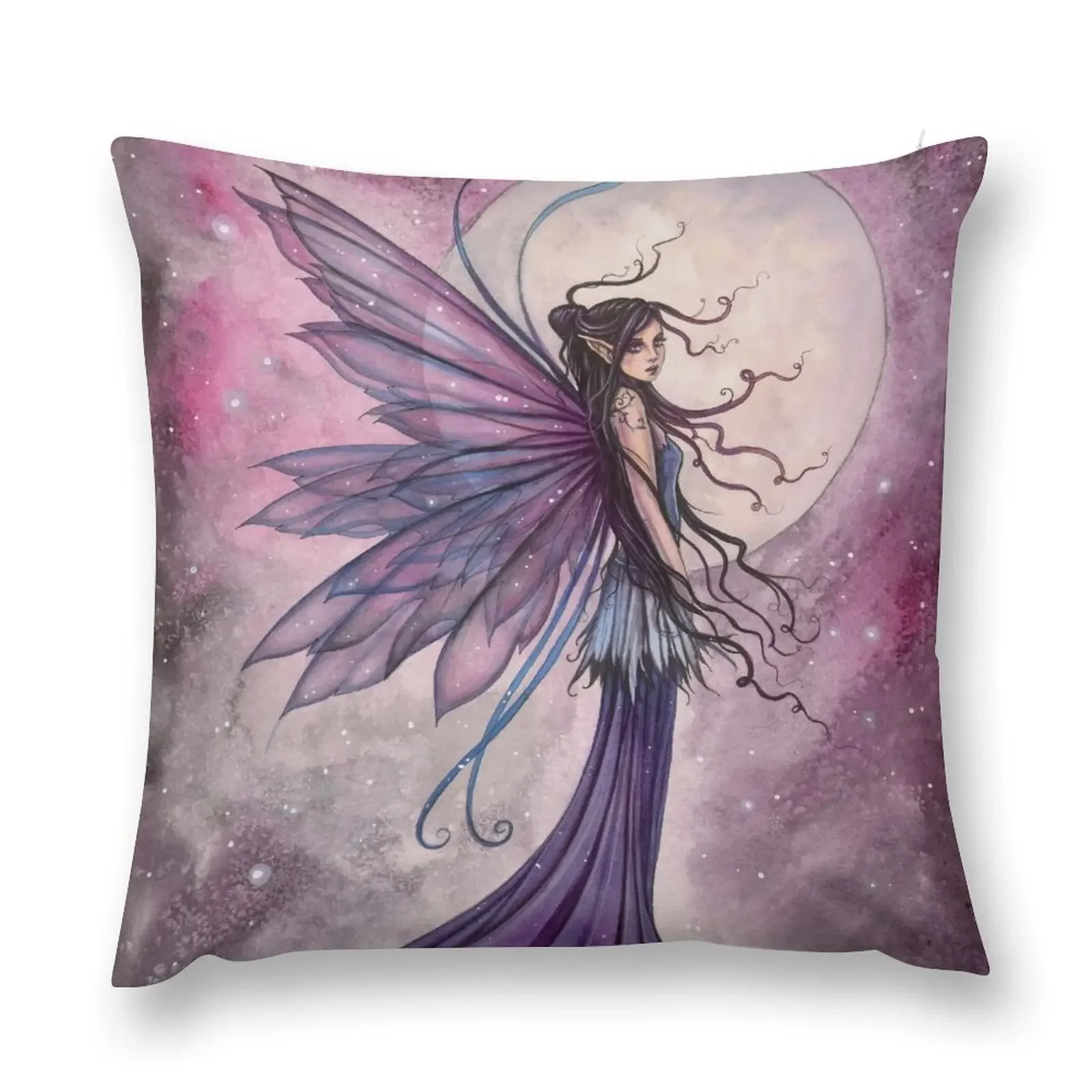 Starlit Amethyst Fairy Fantasy Art by Molly Harrison Throw Pillow Cusions Cover Throw Pillow pillow