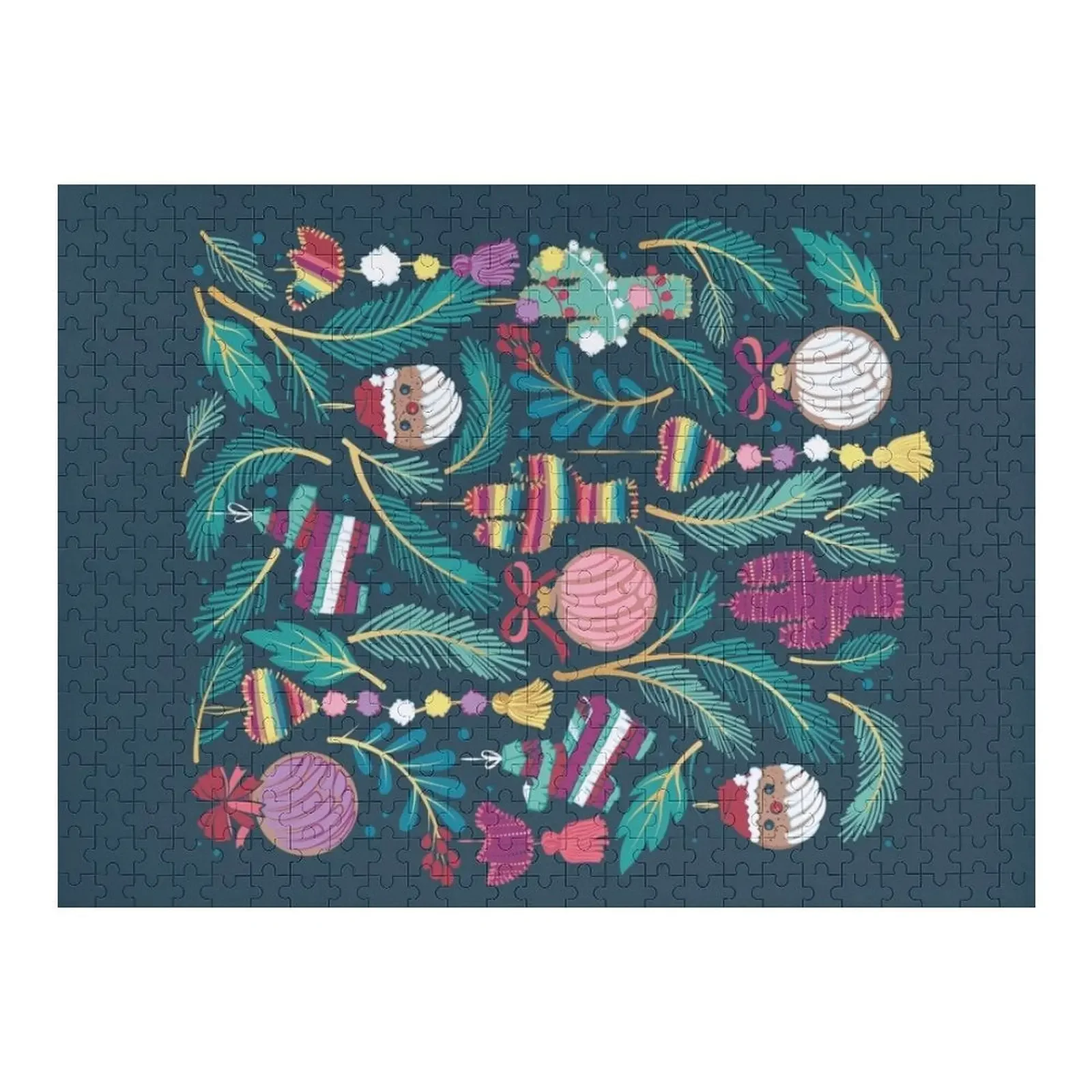 

Mexican Christmas Tree // blue background green and aqua pine leaves multicoloured holiday decorations pan dulce b Jigsaw Puzzle