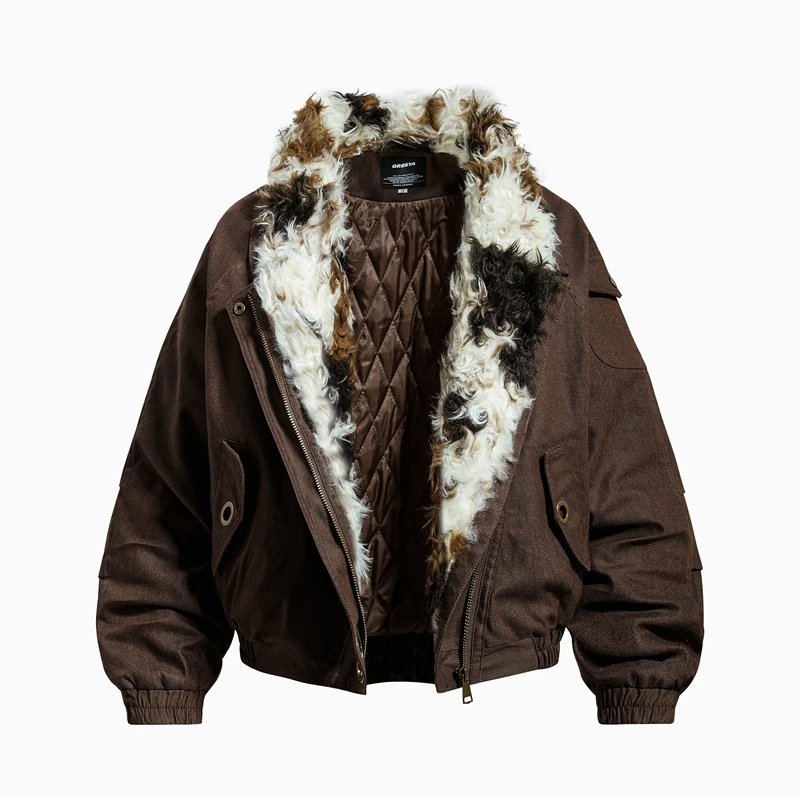 

GXFortune American Sle Thiened Cotton Jaet with Large Collar eep Lamb Fur ex Loose Parka Coat Youth Casual Wear