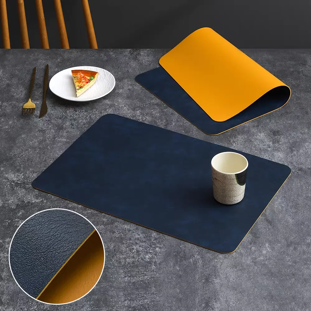 Table Mat 4 Pcs Cowhide-style Waterproof and Oil-resistant Faux Leather, Double-sided Rectangular Placemat Wash-free Design