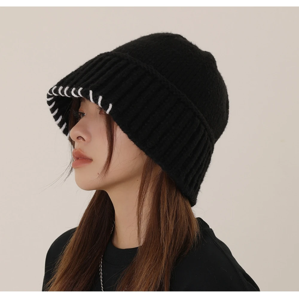 Winter Knitt Contour the Face Warm Women's Hat Solid Color Versatile Unisex Hood Caps Fashion Striped Streetwear Beanies Gorras