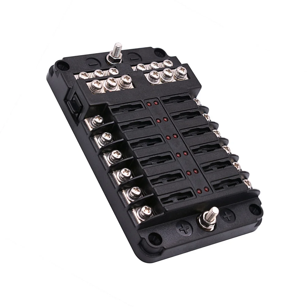 

12 Way Fuse Box For Vehicle Universal Automotive Fuse Holder Indicator Light Compact Dustproof Moisture Resistant Car