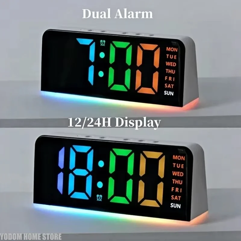 RGB Digital Alarm Clock with 13-Color Mood Light, 2 Alarm Snooze, USB Power, 4-Level Brightness, 12/24H LED Table Clock
