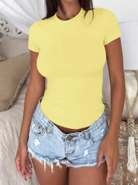 

2026 Spring/Summer New Women's Fashion Leisure Versatile Indoor Short sleeved T-shirt Women's Clothing