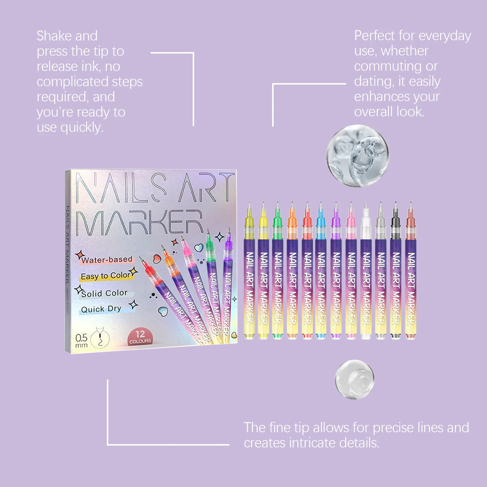 12 Color Nail Art Pens Multi Vivid Color Create Fashion Nail Arts DIY Nail Design Quick Dry Easy Use Nail Art Painting Pens Set