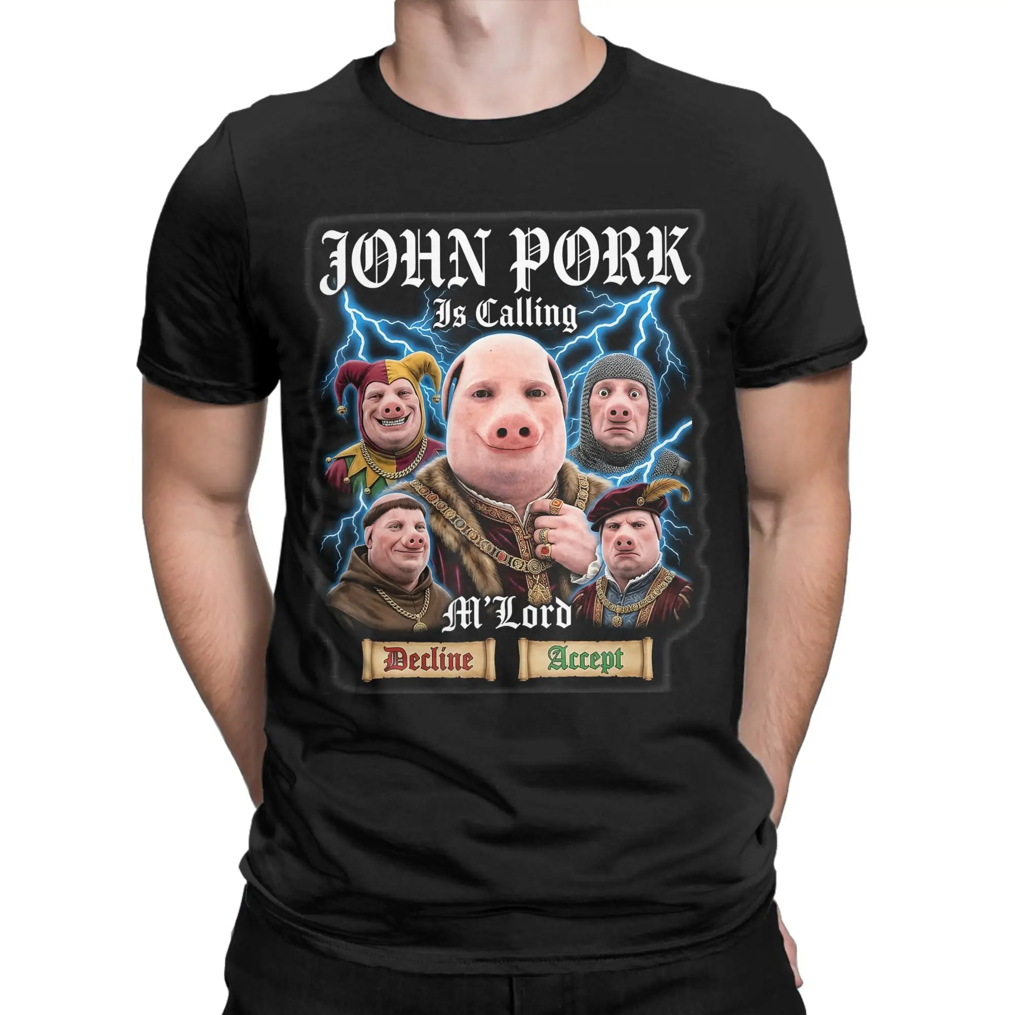 John Pork is Calling Medieval Meme Brainrot Cotton T-Shirt Male Summer Streetwear T-Shirts O-Neck Fashion Tees Oversize Tops