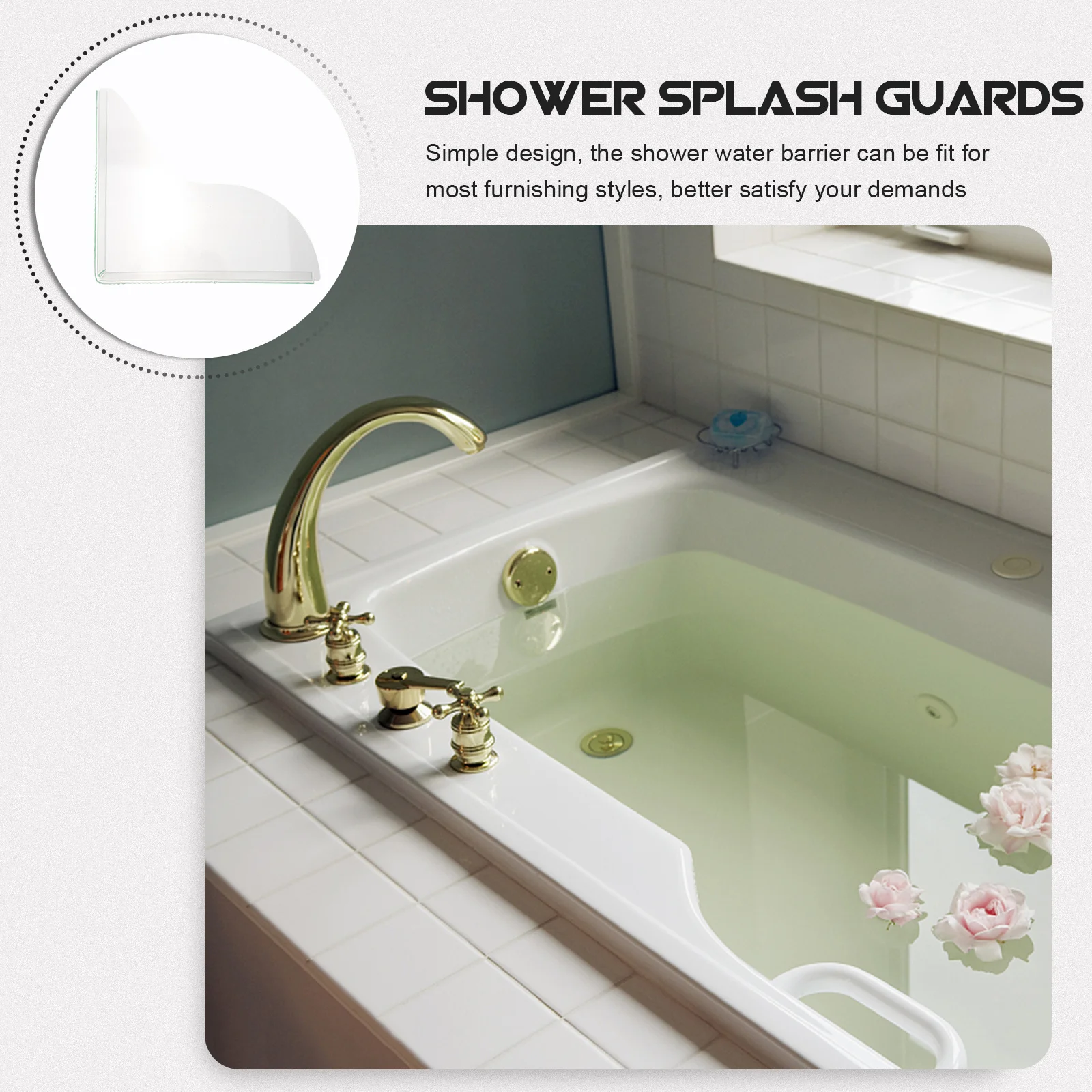 

2Pcs Bathtub Splash Guard Acrylic Shower Water Barrier Easy Install No Tools Needed for Bathroom Kitchen Floor Protection