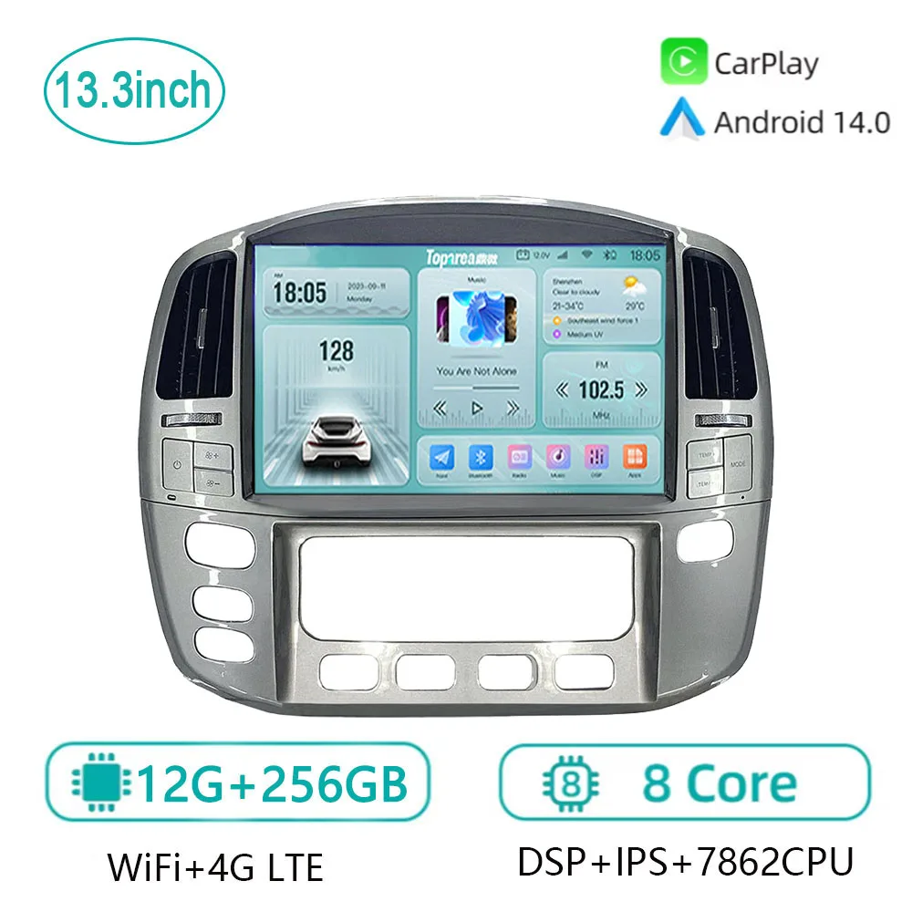 13.3inch Wireless Carplay&Android Auto GPS Navigation Video For Toyota Land Cruiser LC100/Lexus LX470 J100 2(2002-2007)