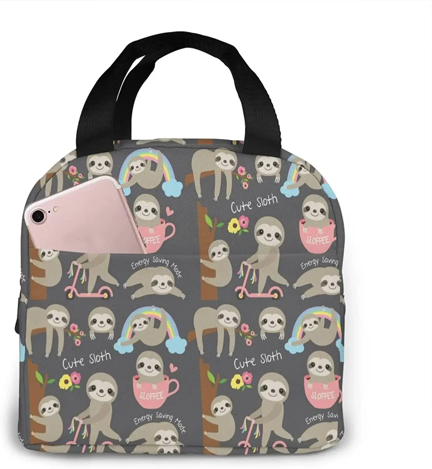 น่ารัก Sloth ถุงอาหารกลางวันฉนวนกล่องอาหารกลางวันแบบใช้ซ้ําได้ Cooler Tote กระเป๋าสําหรับผู้หญิงผู้ชายทํางานปิกนิกกลางแจ้ง