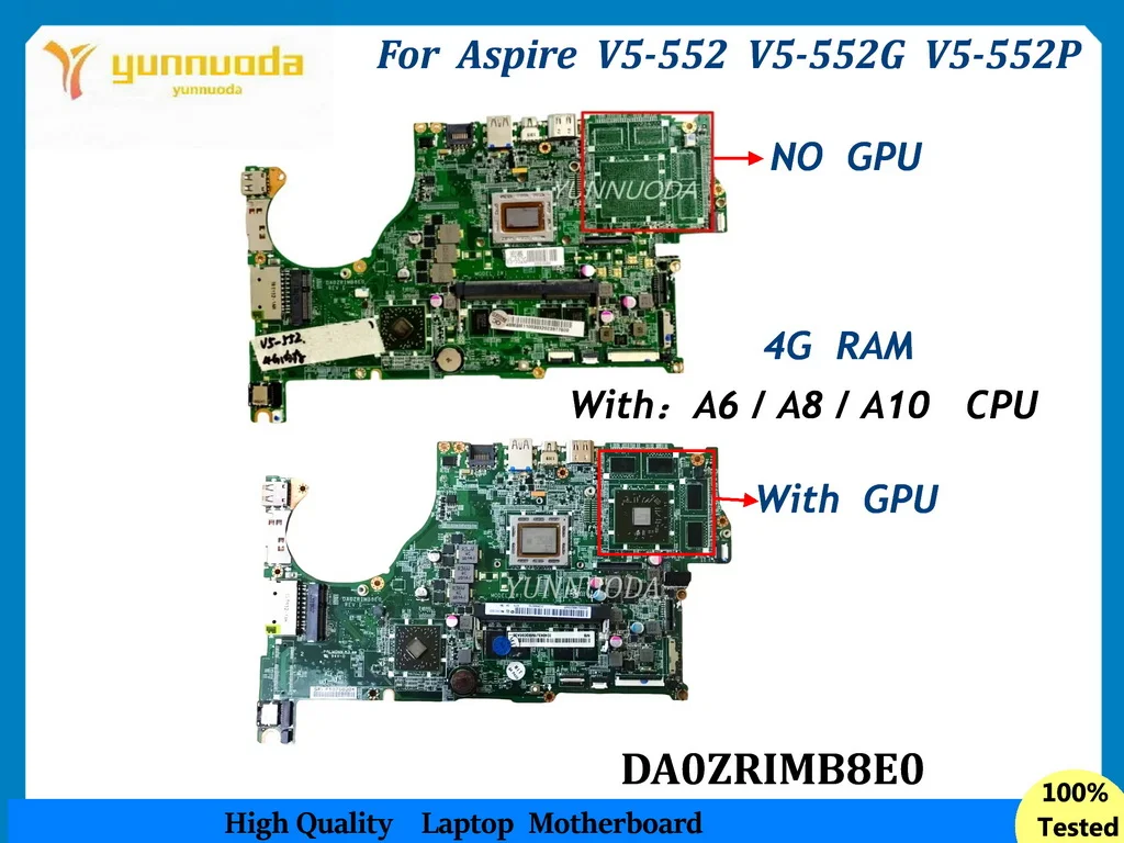 

DA0ZRIMB8E0 для Acer Aspire V5-552 V5-552G V5-552P, материнская плата для ноутбука с процессором AMD A6 A8 A10, UMA, 4 ГБ ОЗУ, 100% тестирование