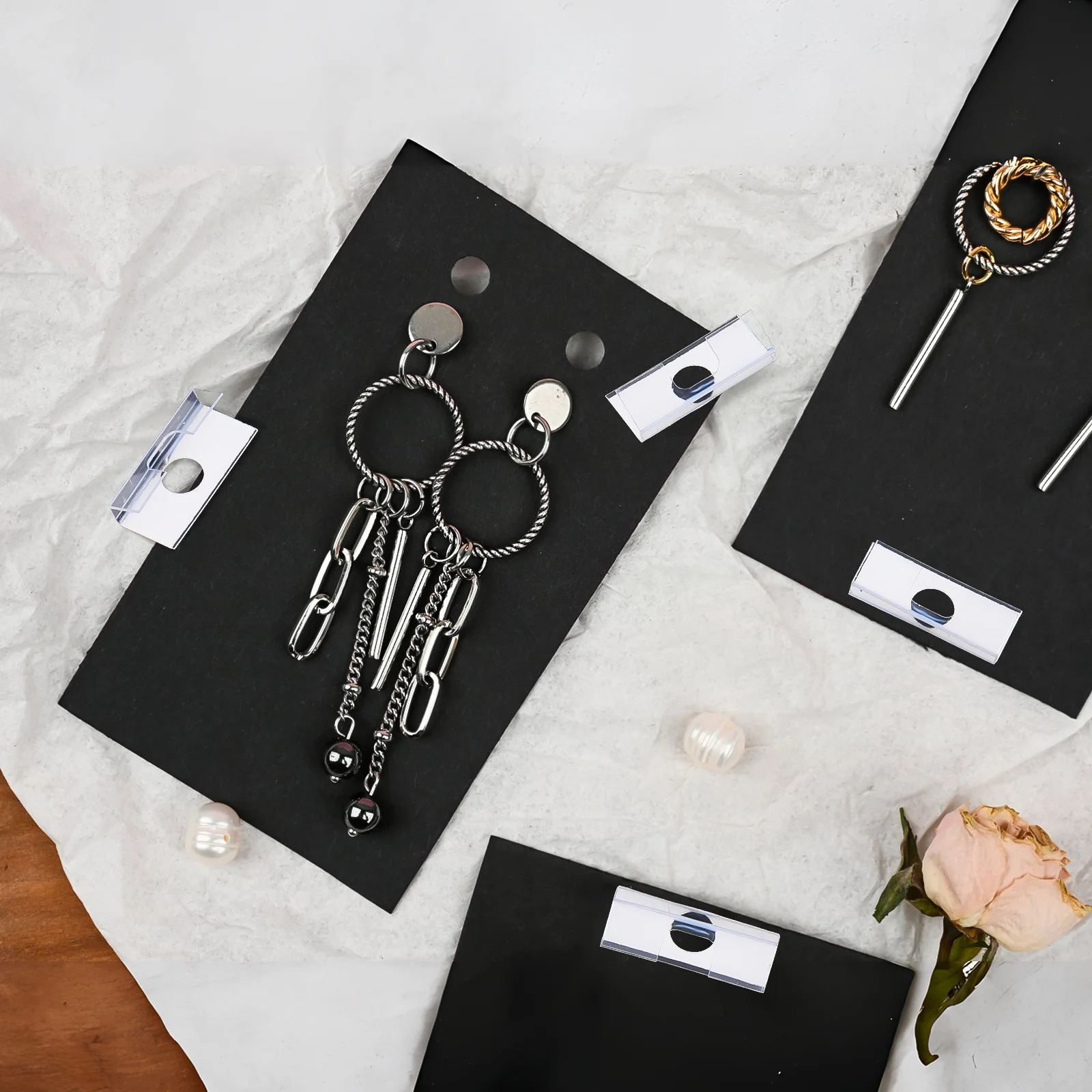 

200Pcs PVC Jewelry Hooks Clear Plastic Self-Adhesive Back Ear Hooks Display Rack Earring Necklace Holder for Shop Store Use