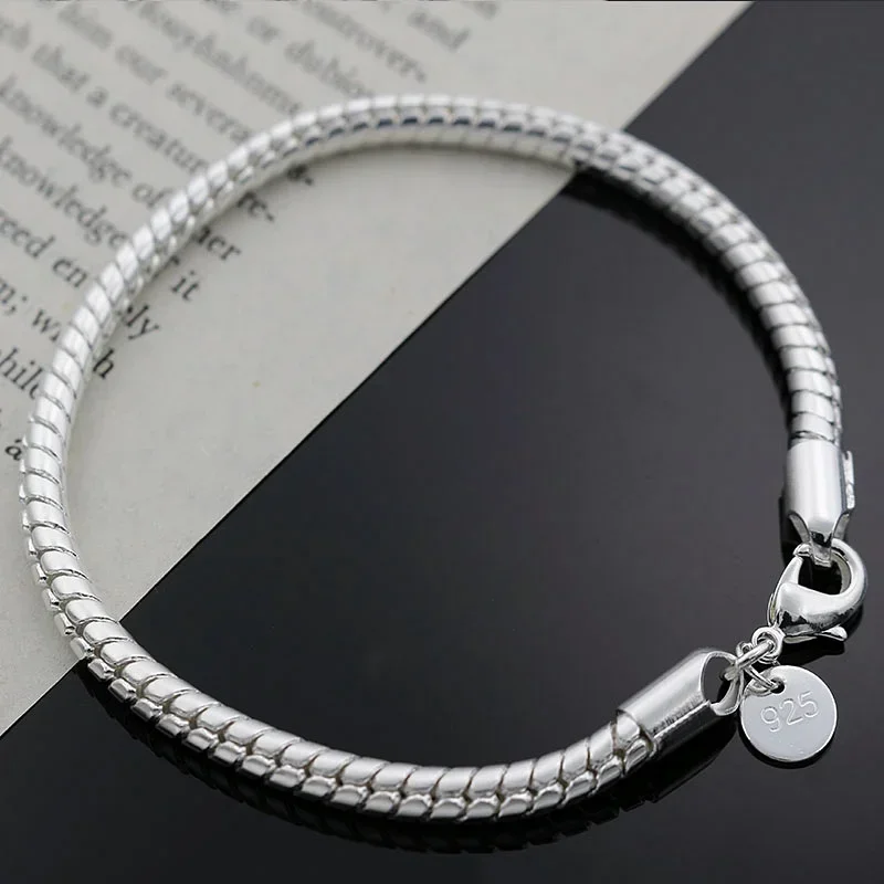 Hot classic 3MM 4MM Snake bone chain fashion 925 Sterling Silver Bracelet for woman Wedding party Gifts Street all-match jewelry