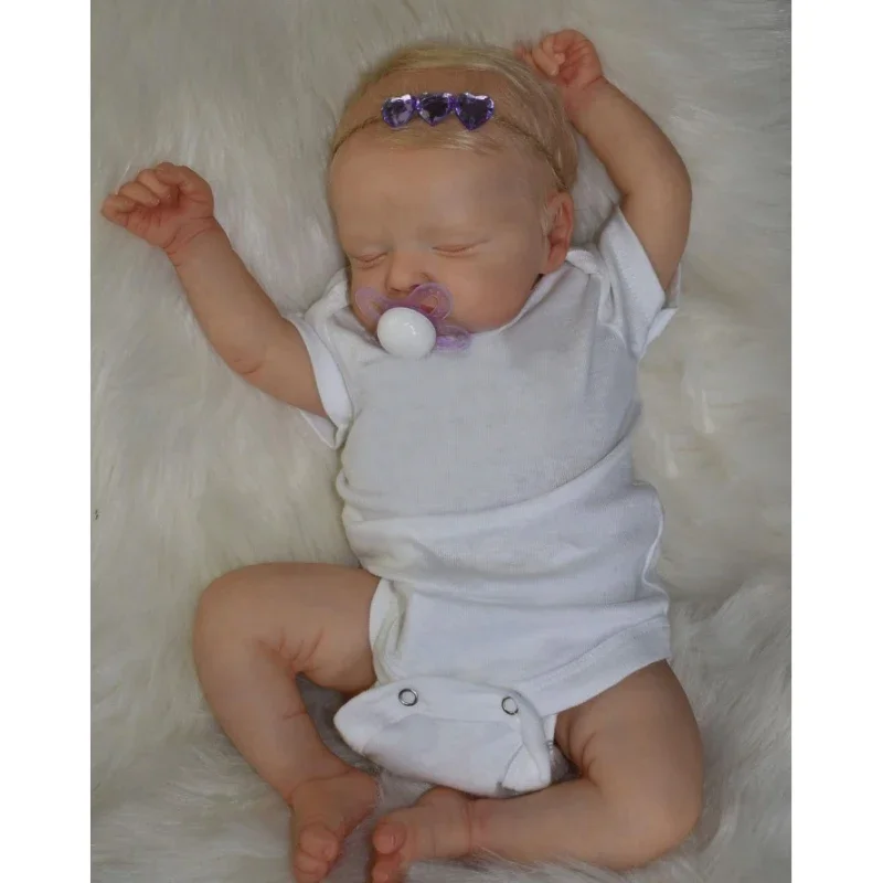 49CM już wykończone malowane Bebe Reborn Doll Rosalie Newborn śpiąca lalka miękka ręka malowane włosy 3D odcień skóry widoczne żyły