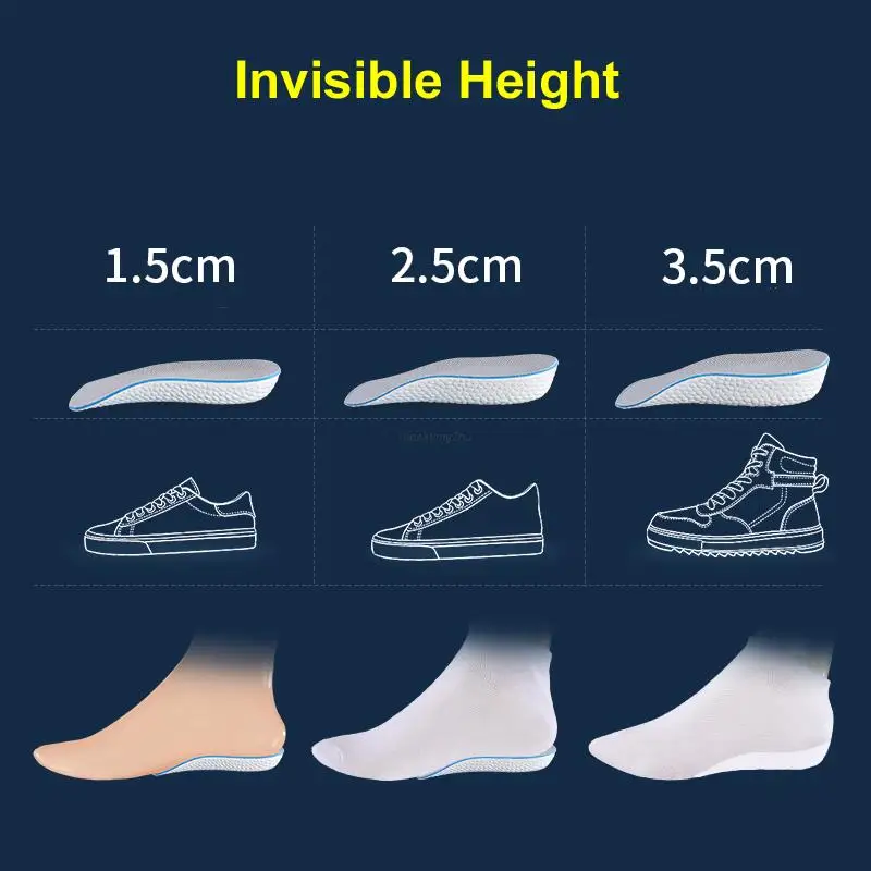 1Pair Boost Shock Absorbing Sports Half Insole for Feet Height Increase Shoes Insoles Men Women 1.5/2.5/3.5CM Growing Shoe Pads