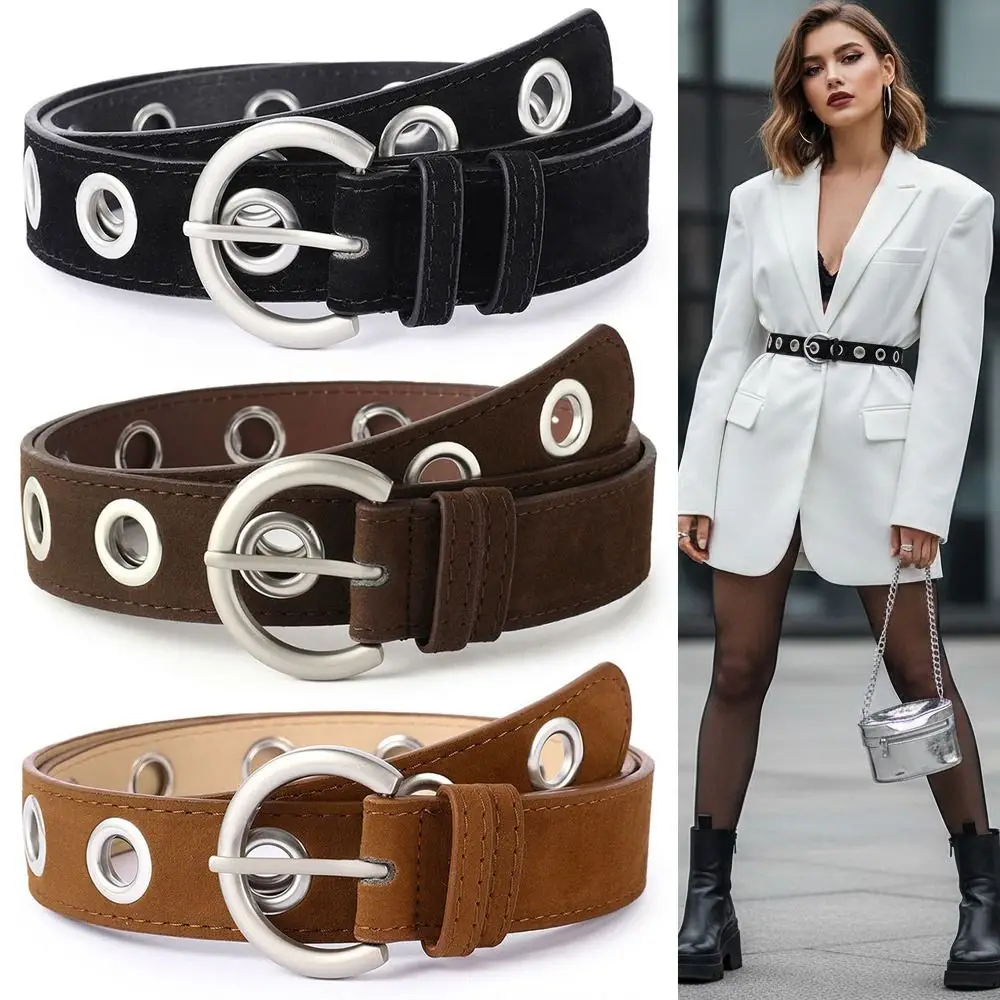 

Модный замшевый кожаный ремень с пряжкой-пинтом и крупными петлями для пуговиц, универсальный женский пояс, роскошный дизайн, ретро-ремень для джинсов, декоративный аксессуар