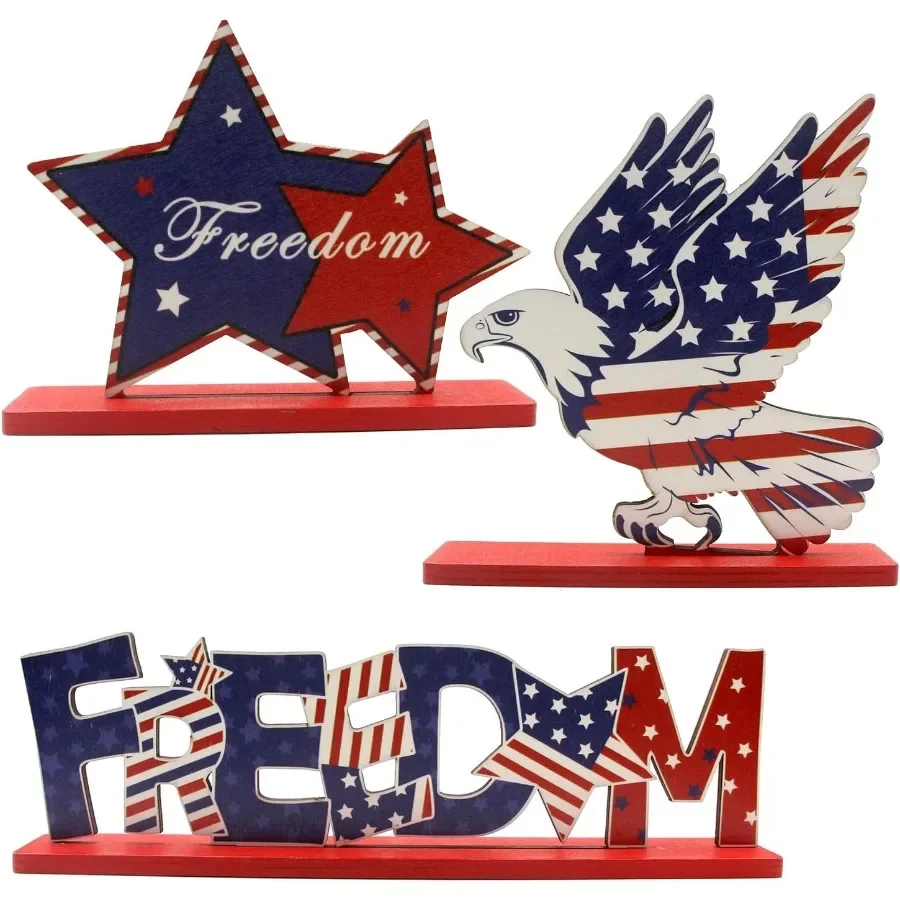 

Украшения для стола на 4 июля, патриотический декор для стола, 3 шт., деревянный декор в честь Дня памяти Eagle Freedom, красный, белый и синий декор