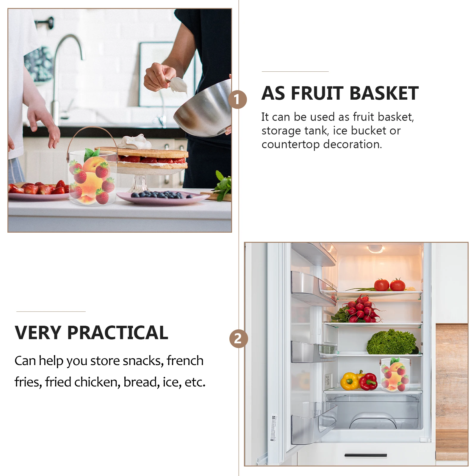 

1pc Portable Storage Basket Plastic PET Bucket Fruit Organizer Ice Container Snack Holder Home Bar Kitchen Utility