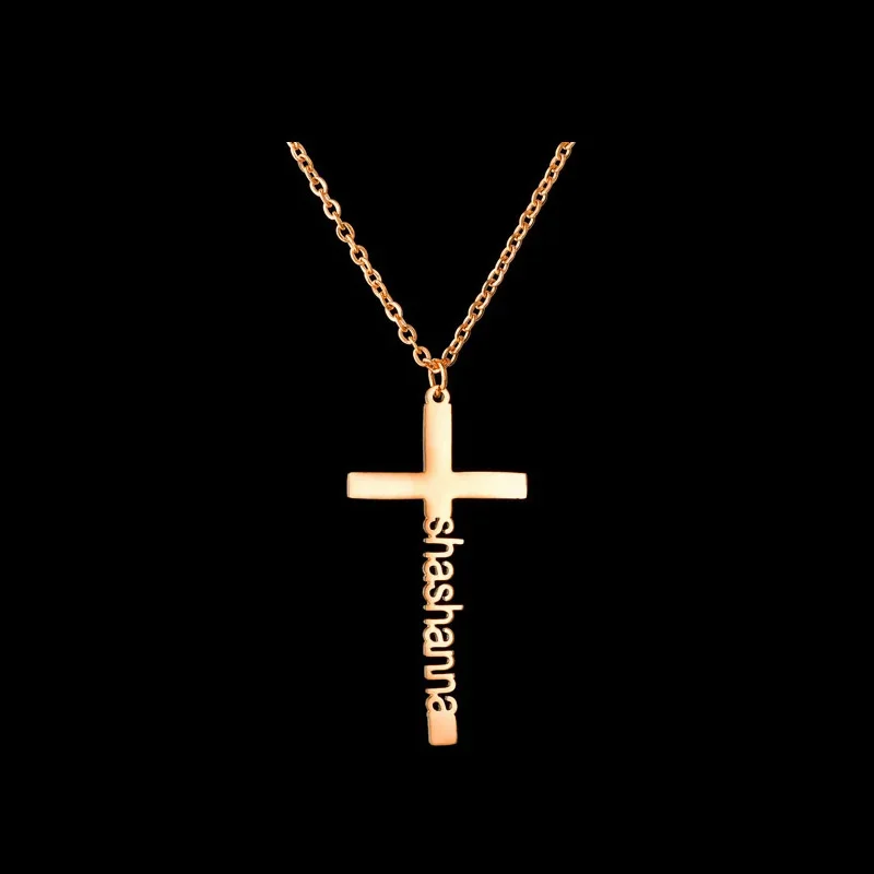 اسم شخصي الصليب قلادة مخصصة الفولاذ المقاوم للصدأ عقد ذهب الصليب قلادة تصميم بسيط الأزياء والمجوهرات هدية عيد ميلاد