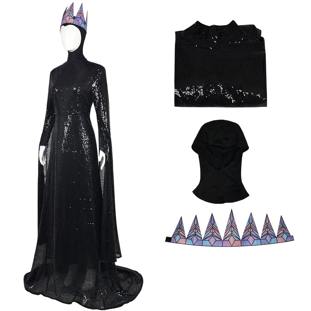Fantasia rainha má cosplay madrasta traje neve cos brancos feminino vestido longo coroa roupas halloween disfarce desempenho wear