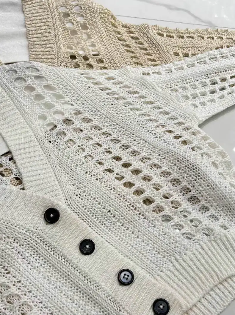Women's Spring Summer New Hollow Knitted Cardigan Fashion Linen Sweater Jacket