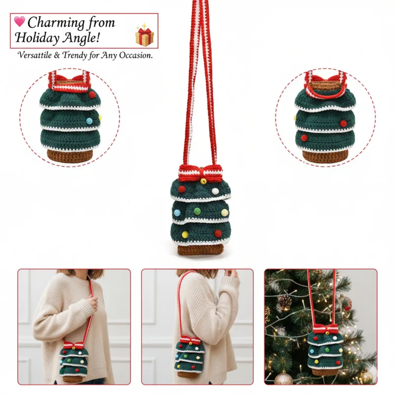 

Y2K Christmas Tree Ball Crochet Bag Ins Handmade Knitted Tote Cute High Capacity Shoulder Phone Bag Unique Christmas Handbag New