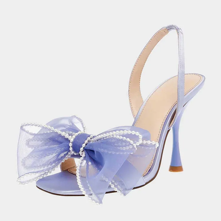 

Lavender Pearl Bow Decor Slingback Spool Heel Dress Sandals for Women