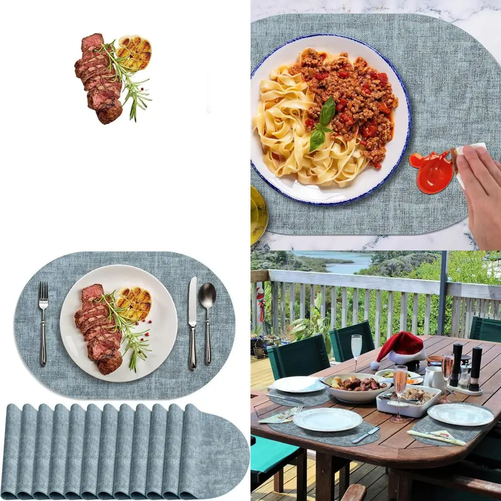 

Набор из 12 светло-голубых овальных моющихся термостойких подставок под тарелки, нескользящие, водонепроницаемые, для использования в помещении и на улице