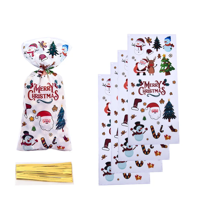 25/50pcs Merry Christmas Candy Cookie Bag Xmas Gift Packaging Bags 2023 Christmas Decoration For Home 2024 New Year Supplies