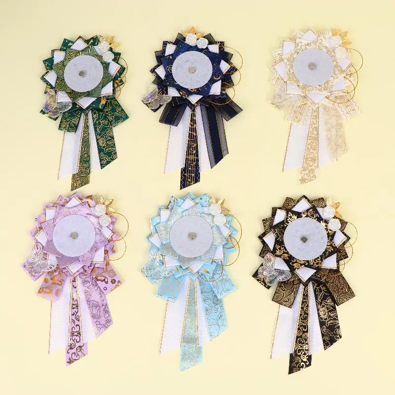 Big Bow Anime Badge Display Rosette With Gold Accents And Butterfly Decor Perfect For Cosplay Events Pin Collection