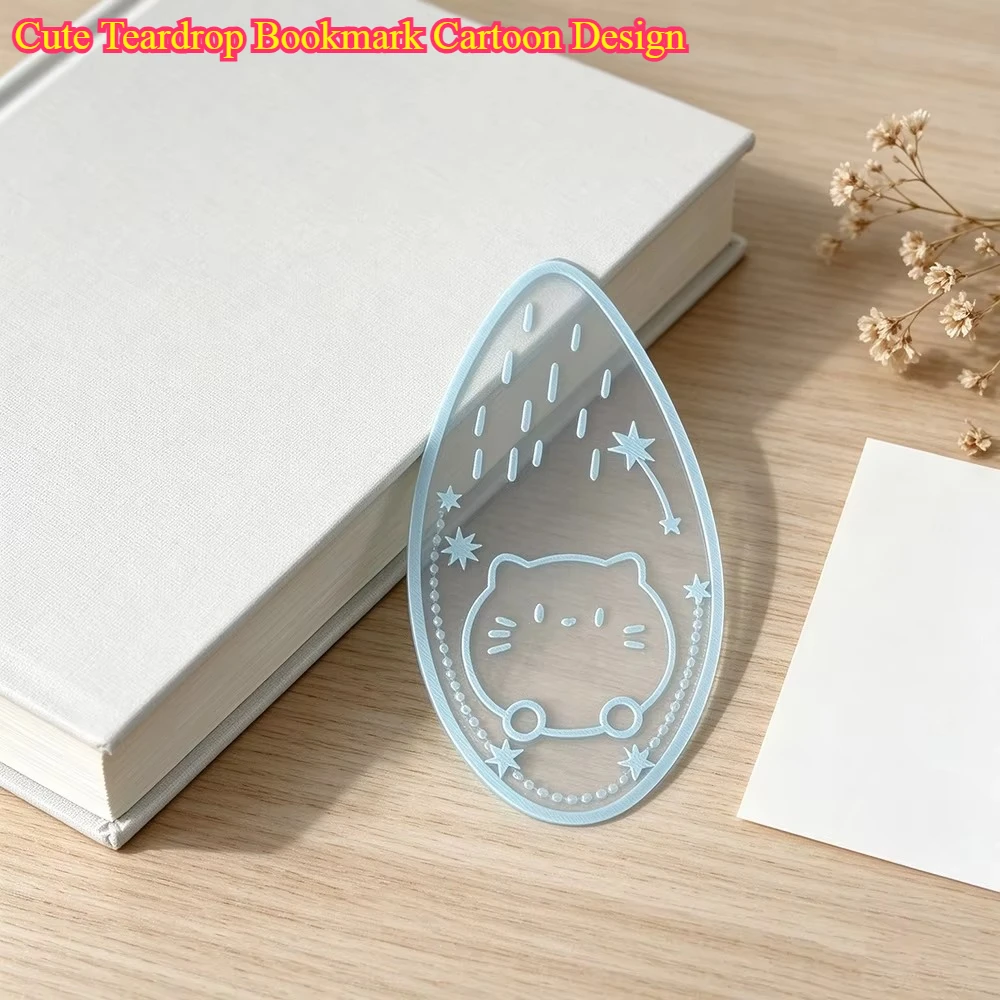 Cute Teardrop Bookmark Cartoon Design - Cat Pattern Reading Page Marker Journal Decoration Gift