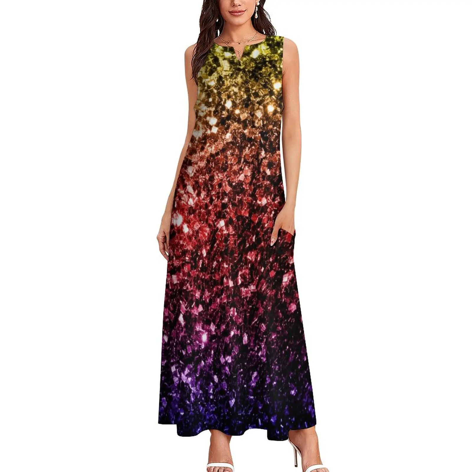 Rainbow yellow red purple colorful faux sparkles (Photo of Glitter - Not Reflective) Long Dress Long dress evening dress woman