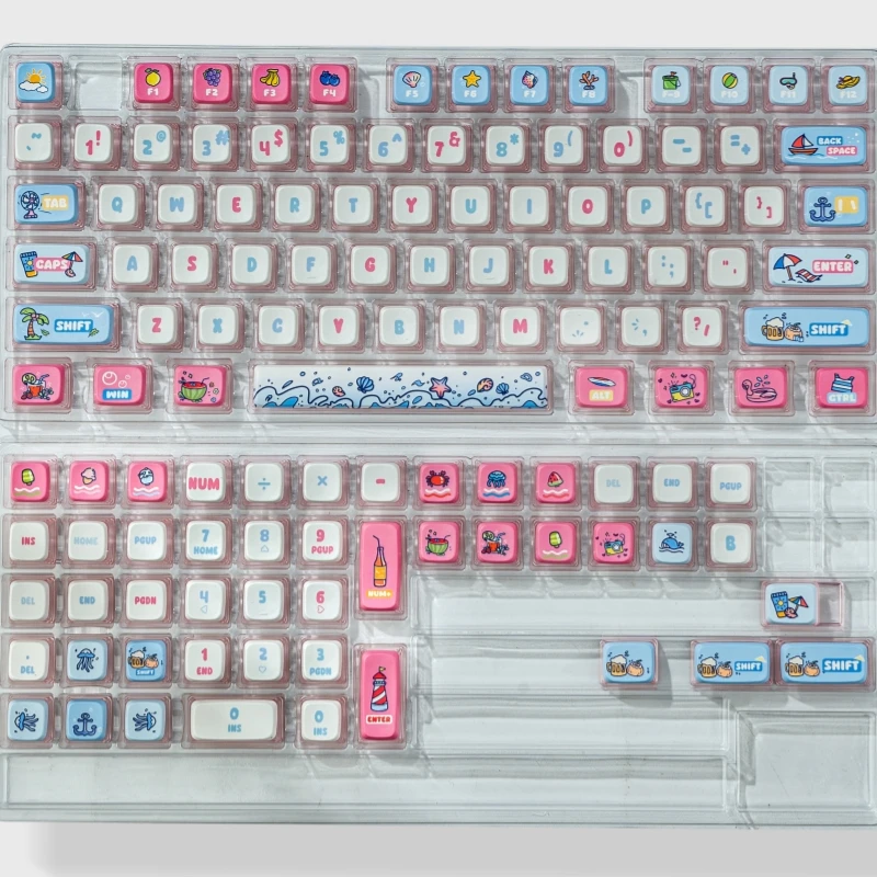 Imagem -06 - Verão Conto Rosa Transparente Keycap 122 Teclas Material Pbt Asa Perfil Pudim Keycap Adaptado para Teclado Mecânico mx