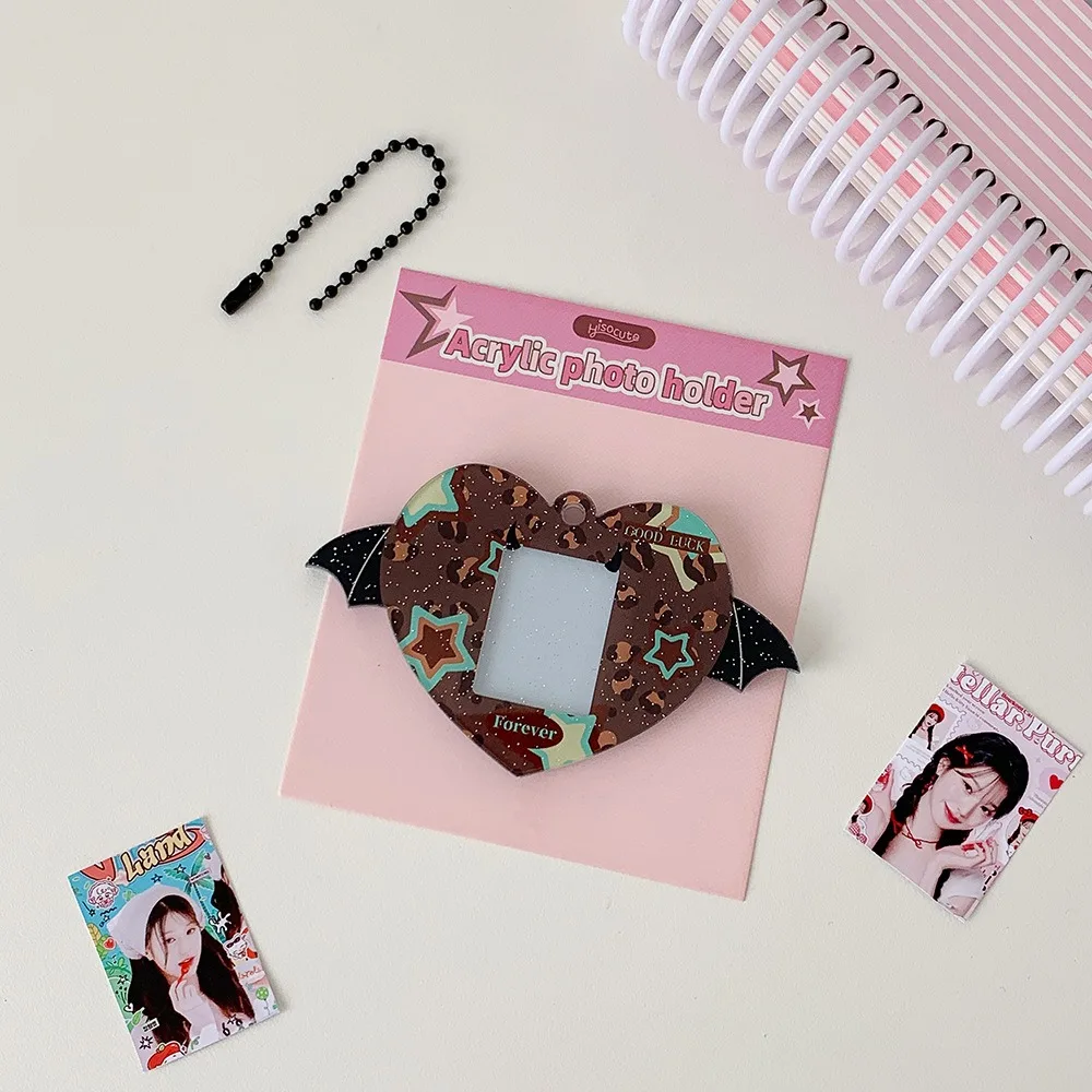 Kawaii Acrylic Photo Frame Pendant Clear Hanging Ornament Card Cover Key Chain Heart Shape 1-inch Idol Card Holder Fandom Merch