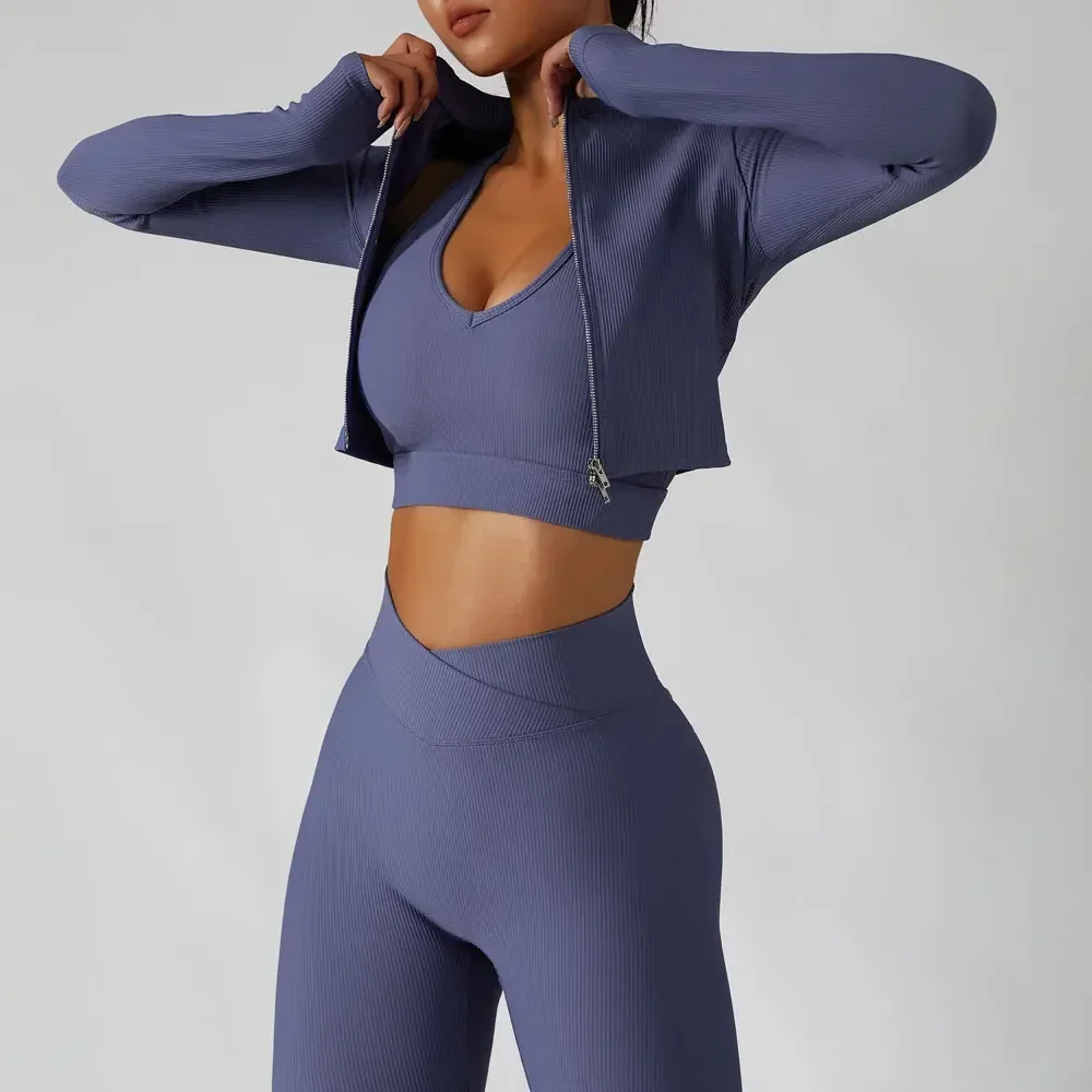 3PCS Sport Yoga Set Soft and Breathable High Waist Fitness Gym Suit Sportwear Women Set Workout Clothes for Women Tracksuit