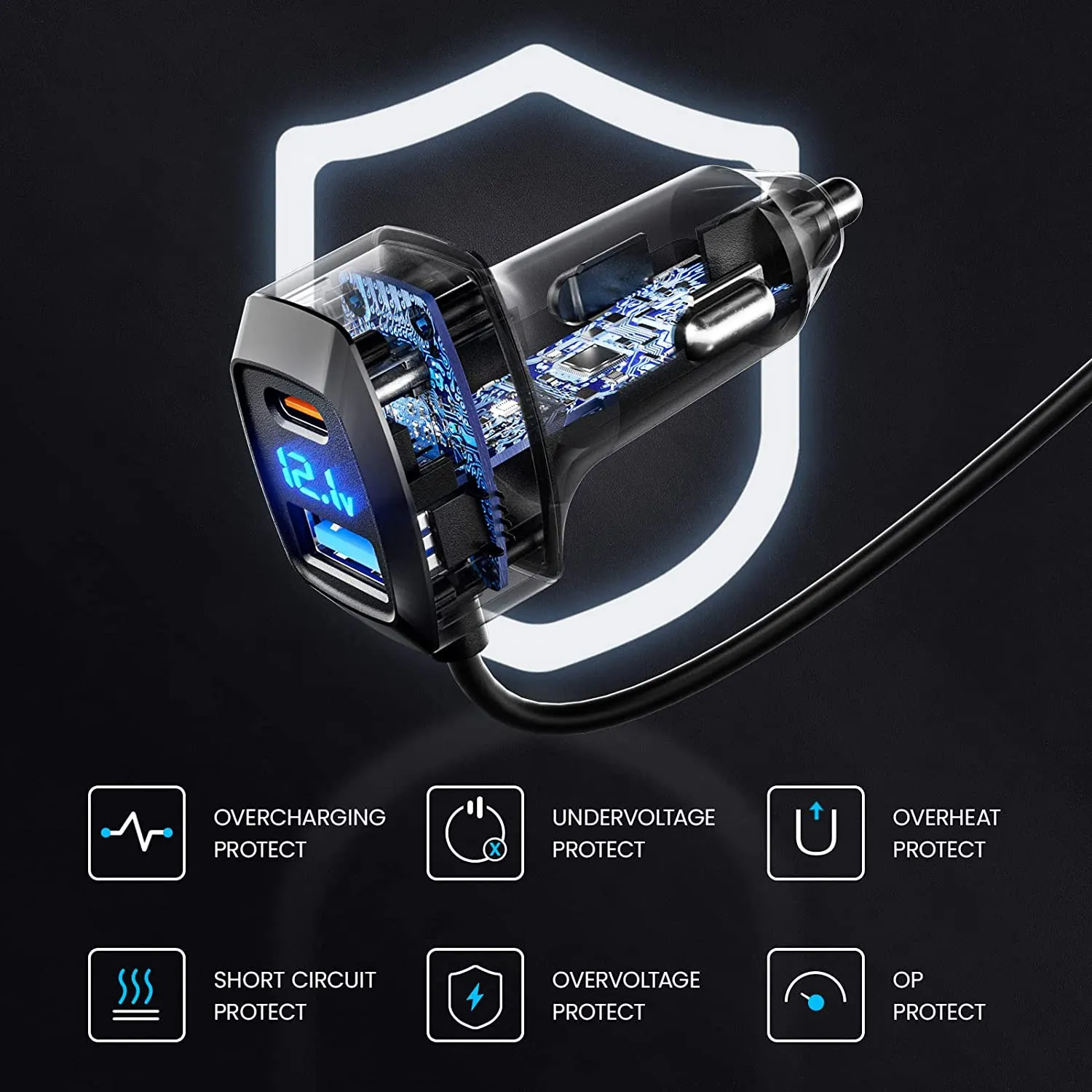Durable-5 Multi Ports Type C Car , 31W USB C Adapter, Voltage Detection, Multiple Adapter For Back Seat Charging