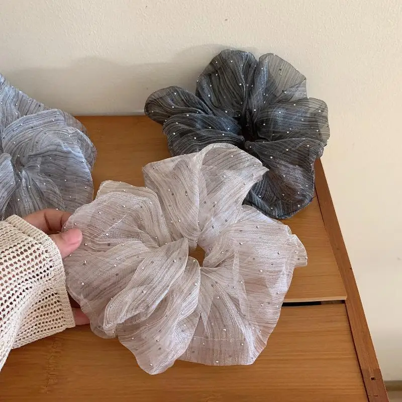 Glitzer-Tüll-Haargummi, großes Scrunchie, transparentes Netz-Haargummi, weiches, großes Haargummi für Damen, für den Alltag, Partys, Frisuren, Haar-Accessoires – Detail 1