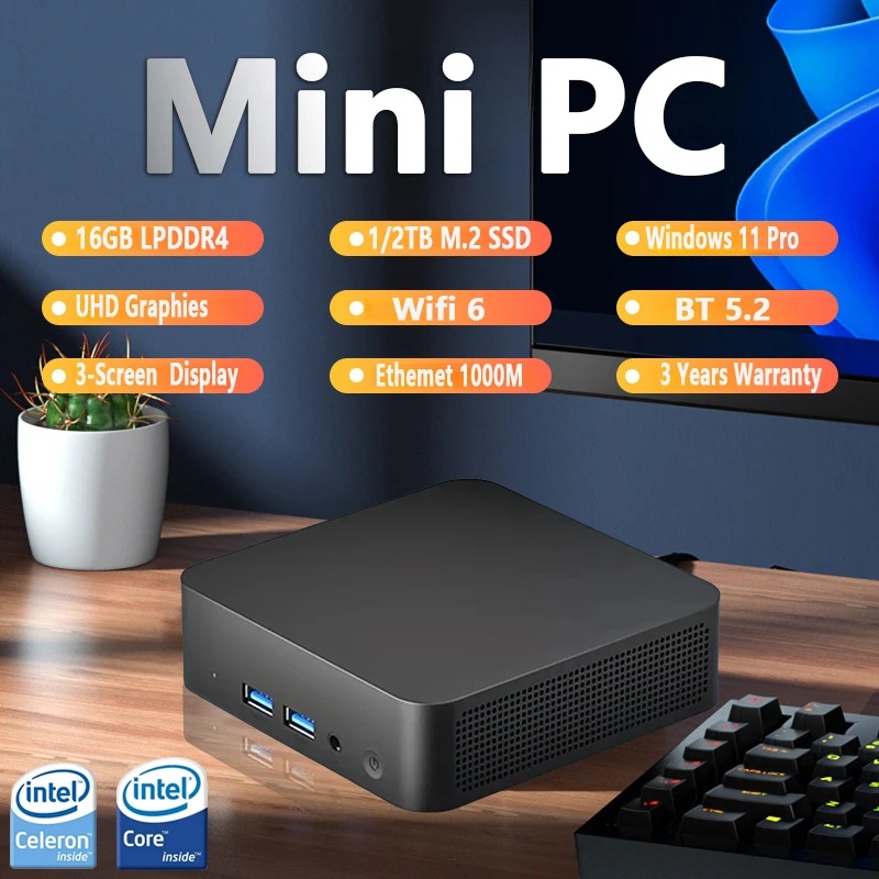 Intel Celeron N5095A Corei9- 8950HK  Gaming Mini PC Windows 11 Pro 16GB DDR4  2TB M.2 SSD UHD Graphics 1000Mbps Ethernet Mini PC