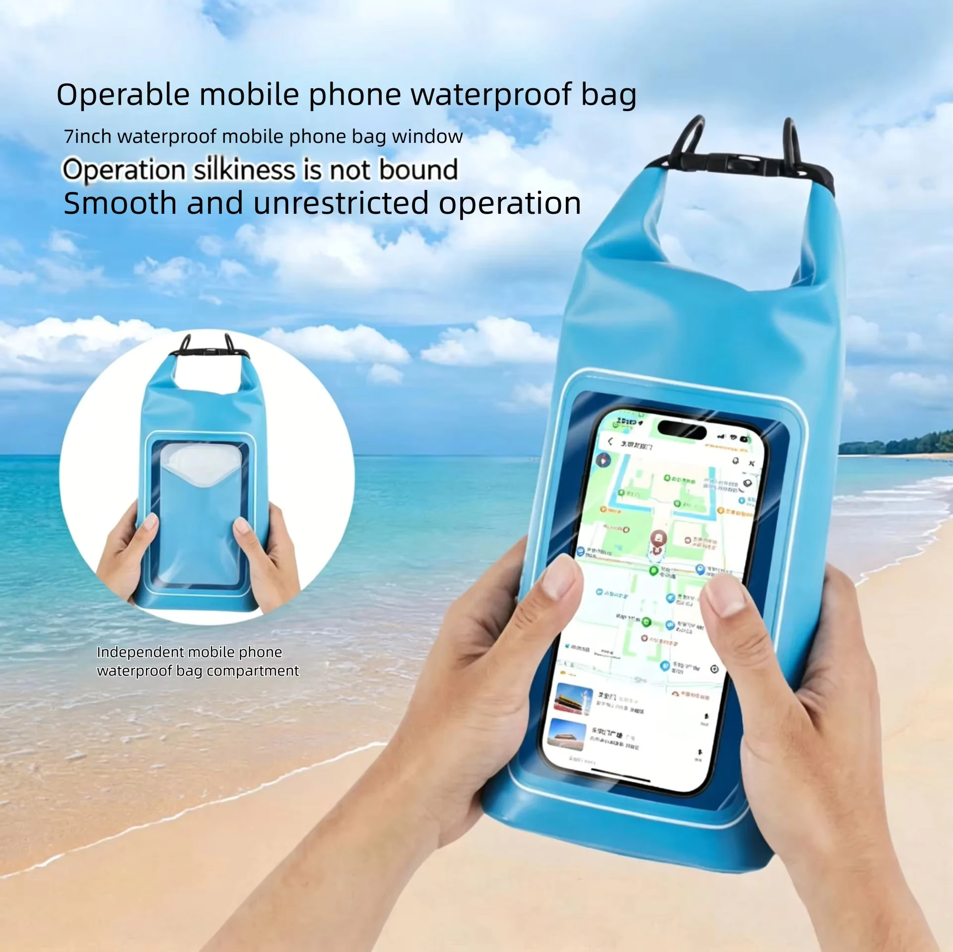 2L PVC IPX8 Waterproof Dry Bag Clear Touchscreen Phone Pouch Large Capacity with Adjustable Lanyard Outdoor Swimming Diving Raft