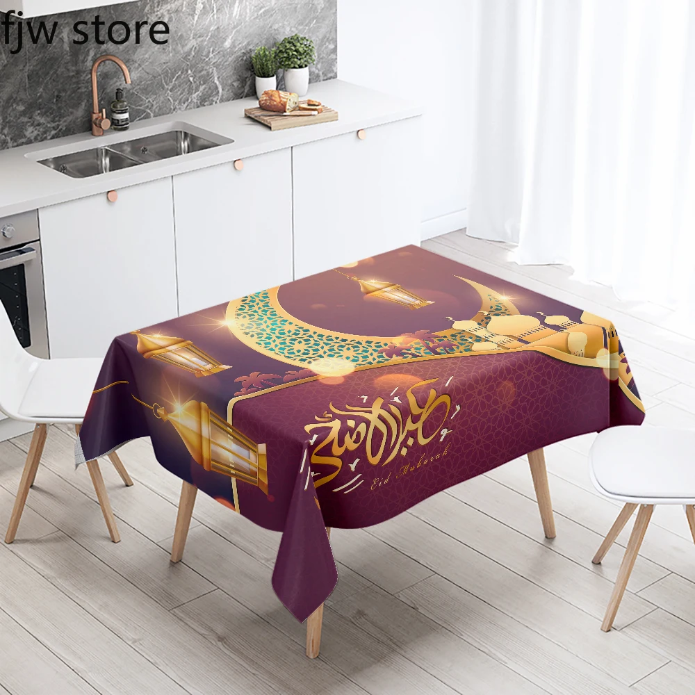 Ramadan Home Decoration Tablecloth Islamic Muslim Mosque Ramadan Kareem Decorative Tablecloth Waterproof and Stain Resistant